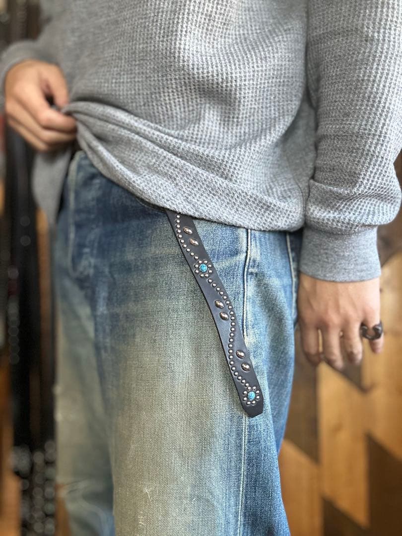 スタッズナローベルト22mm幅　ダブルリーフターコイズ　htcナロー好き