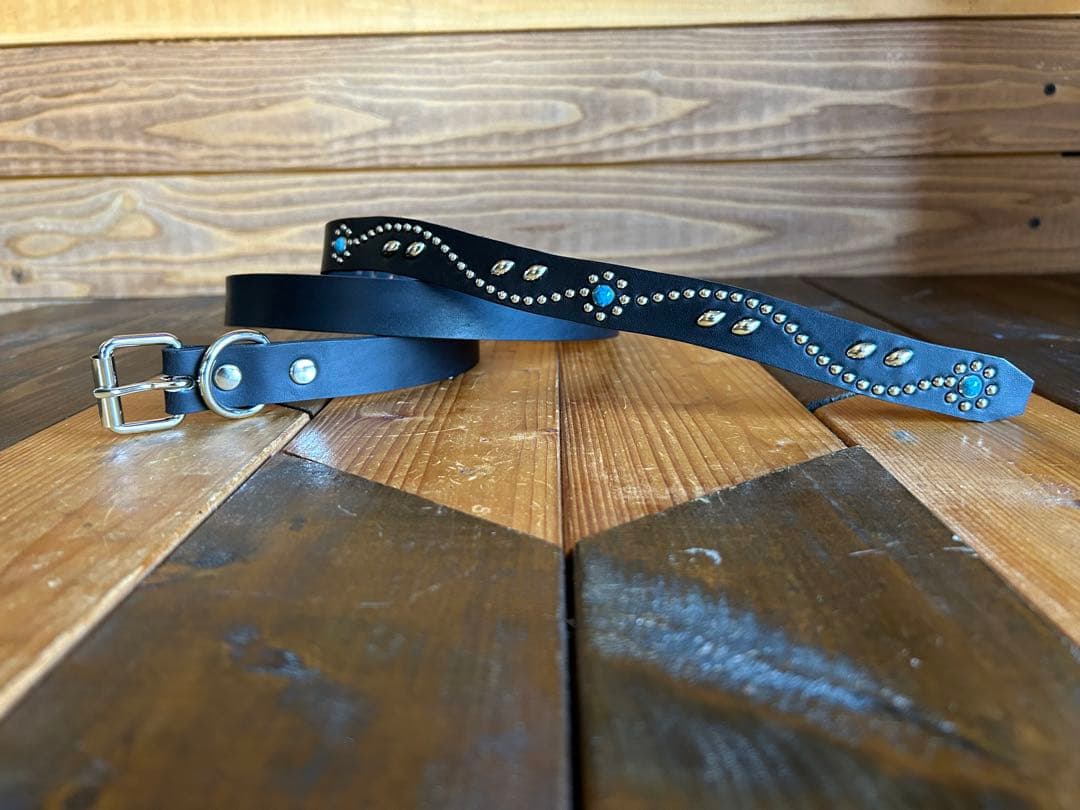 スタッズナローベルト22mm幅　ダブルリーフターコイズ　htcナロー好き