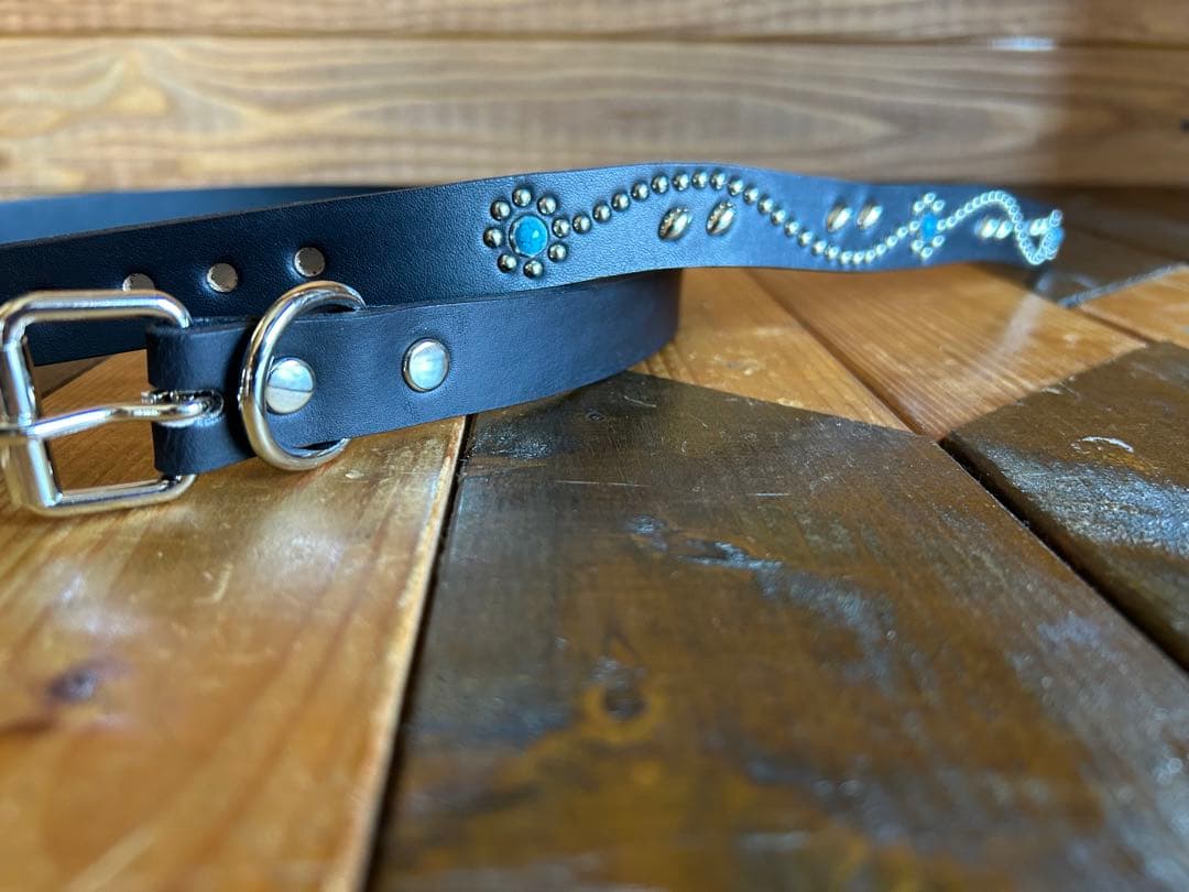 スタッズナローベルト22mm幅　ダブルリーフターコイズ　htcナロー好き