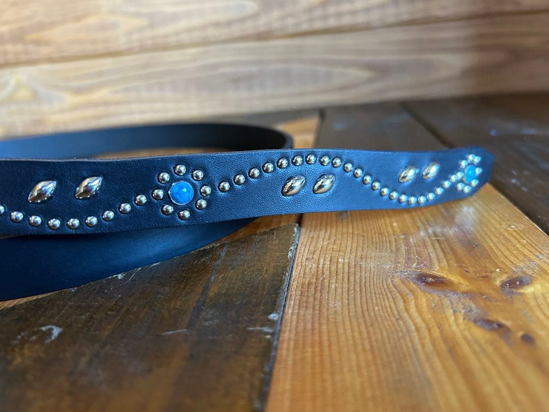 スタッズナローベルト22mm幅　ダブルリーフターコイズ　htcナロー好き