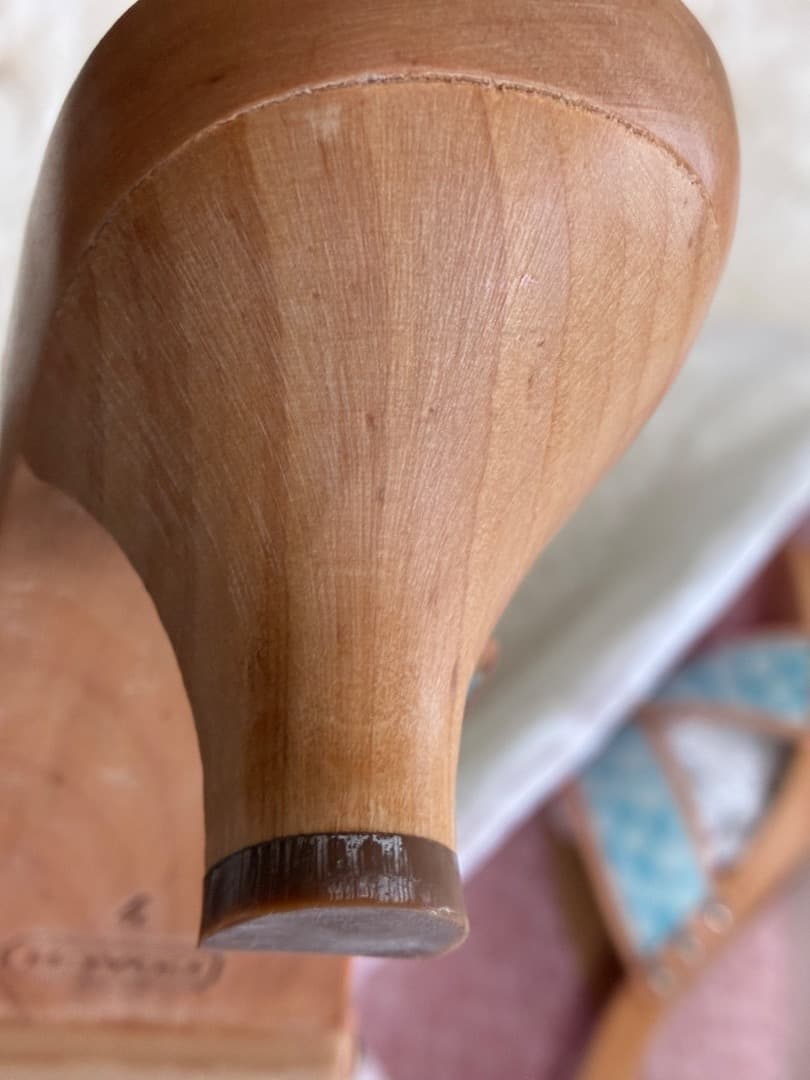 稀少　未使用品　ヴィンテージ　コーチシャロンブルー＆ブラウンレザー木製下駄