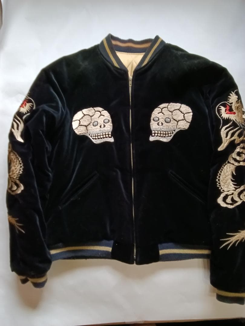 テーラー東洋 スカジャン 髑髏×赤虎 別珍×サテンキルトモデル