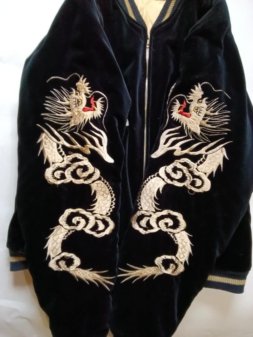 テーラー東洋 スカジャン 髑髏×赤虎 別珍×サテンキルトモデル