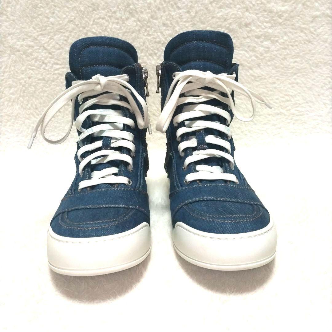 【美品】BALMAIN バルマン デニム インディゴ ハイカットスニーカー レア