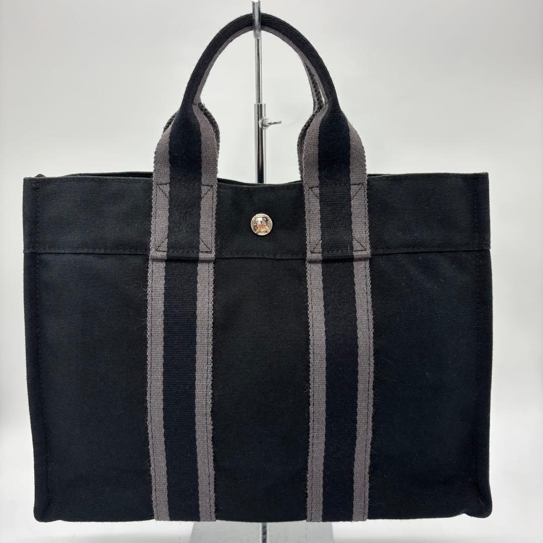 【極美品】HERMES トートPM フールトゥ キャンバス ブラック グレー