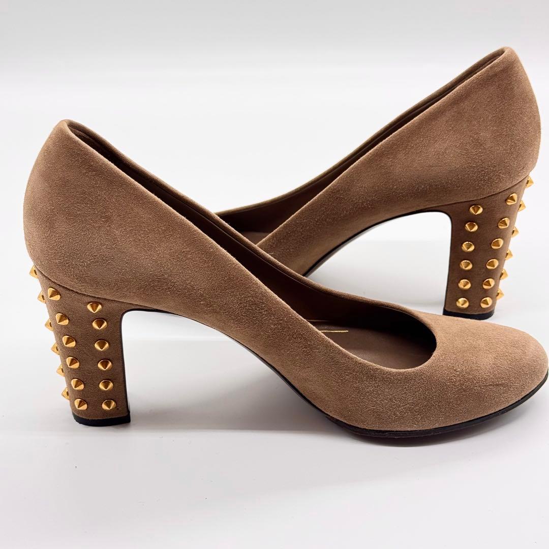 美品✨GUCCI/ラウンドトゥスタッズパンプス/ベージュ 大きめサイズ25.5㎝