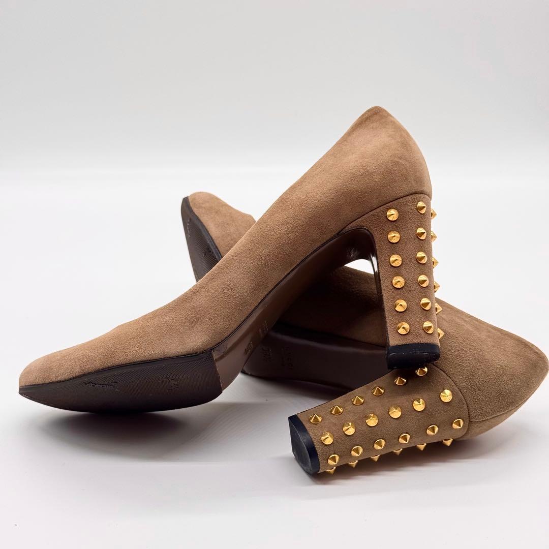 美品✨GUCCI/ラウンドトゥスタッズパンプス/ベージュ 大きめサイズ25.5㎝