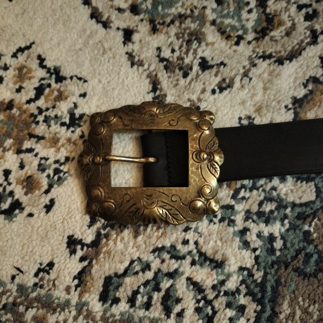 ラルフローレン　ビンテージ　ネイティブ　黒レザーベルト　RRL　ジョニーデップ