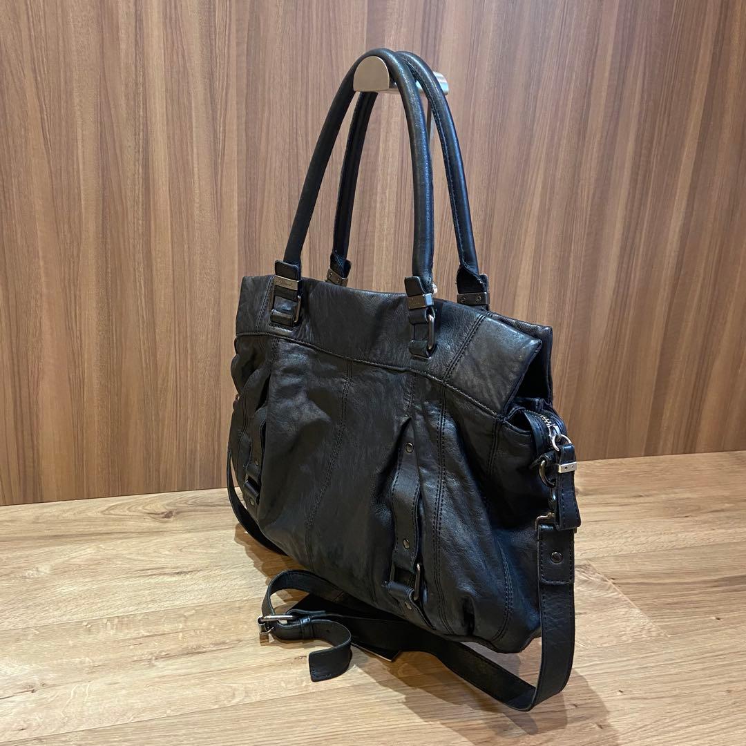 DIESEL ディーゼル A4可 トートバッグ 黒 レザー ショルダーベルト付き