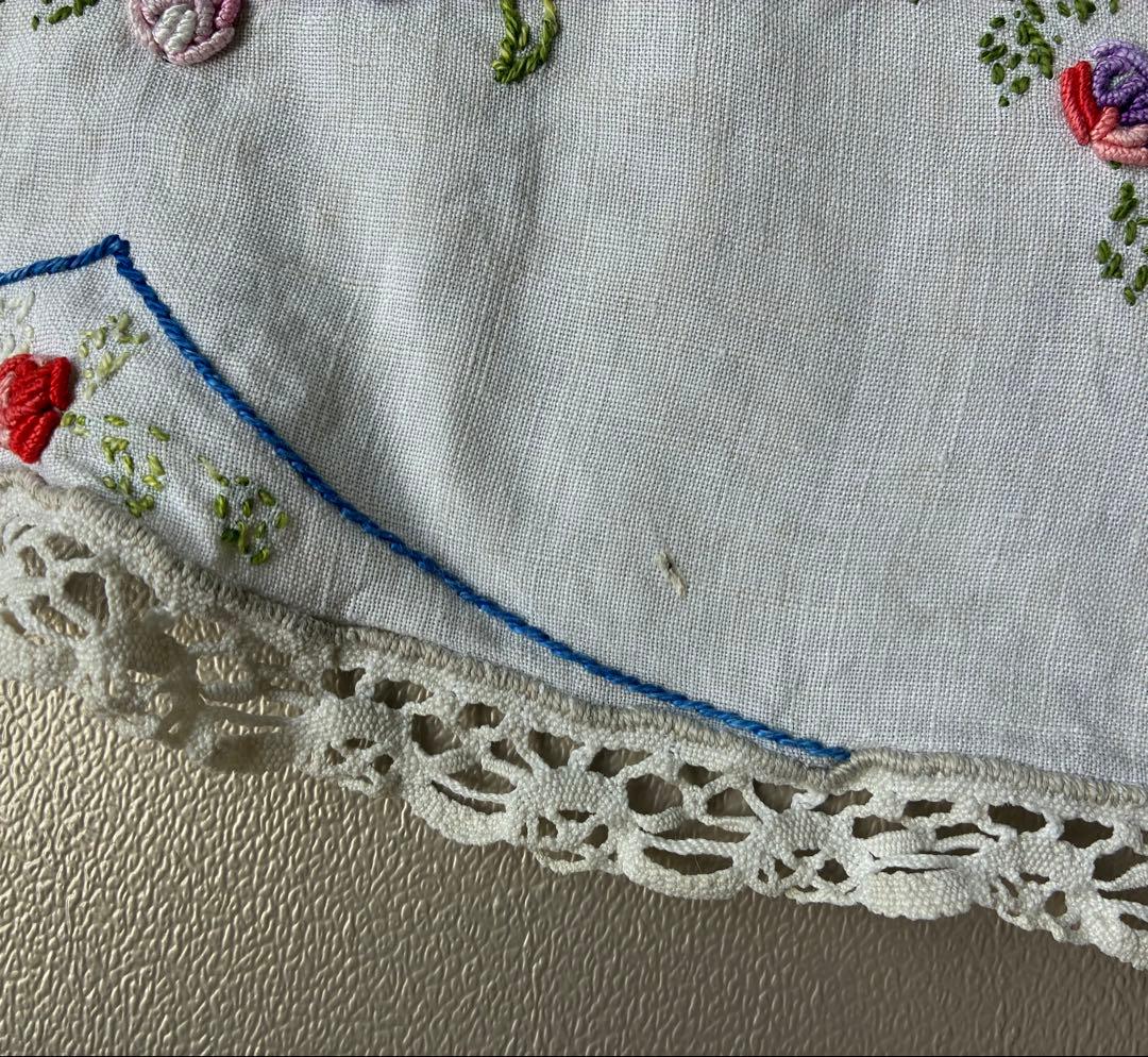 フランスアンティーク　ヴィンテージ*大きな花かご刺繍　ドイリー　かごカバー