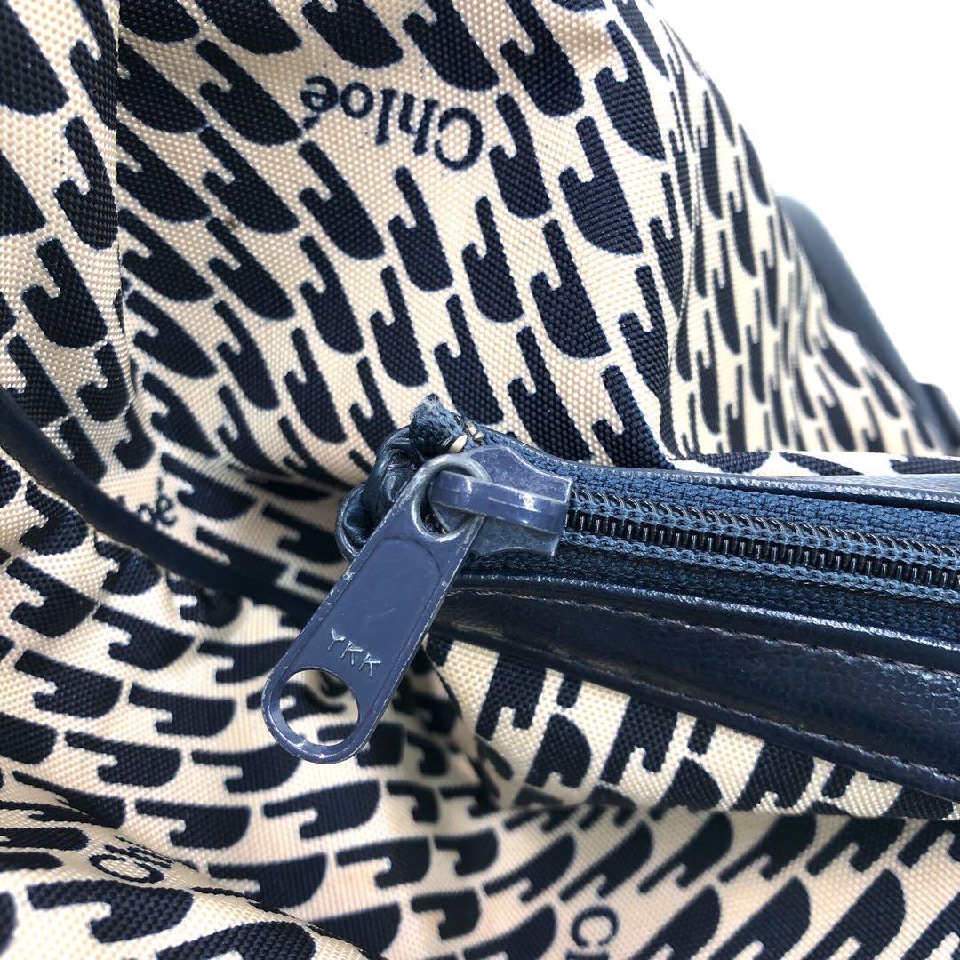 Chloe クロエ ボストンバッグ モノグラム レザー ネイビー ハンドバッグ