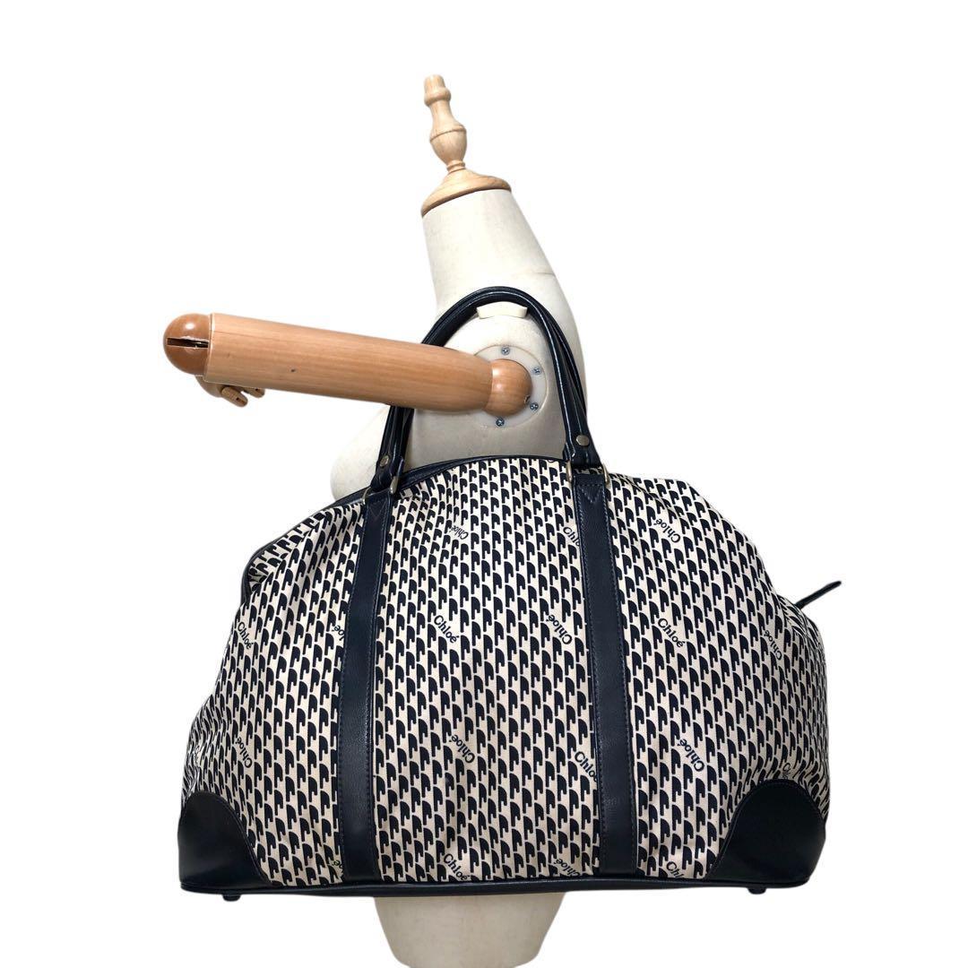 Chloe クロエ ボストンバッグ モノグラム レザー ネイビー ハンドバッグ