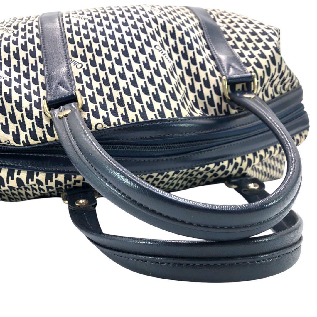 Chloe クロエ ボストンバッグ モノグラム レザー ネイビー ハンドバッグ