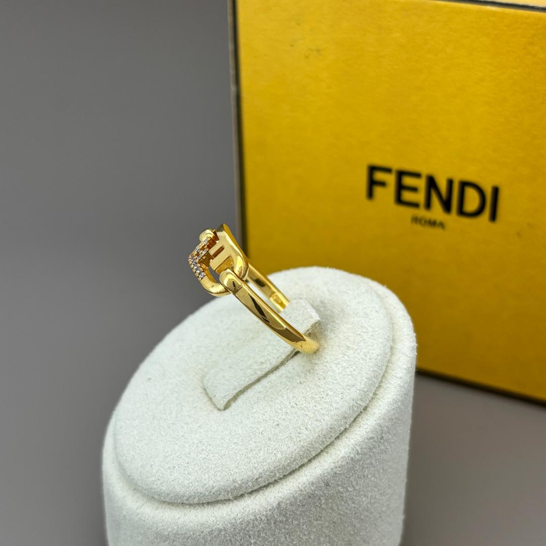 FENDI オーロック リング ゴールド ラインストーン S 9号