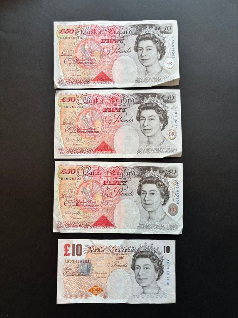 イギリス 旧紙幣（£50 £10）　旧50ポンド紙幣3枚　旧10ポンド紙幣１枚