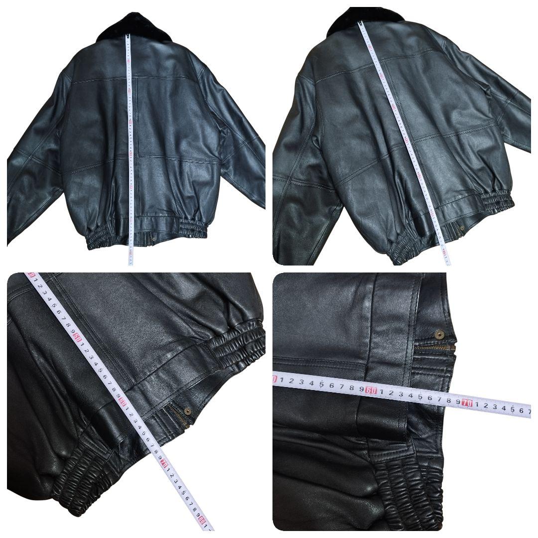 ヴィンテージ ラムレザー ムートン襟 フライトジャケット ブラック Mサイズ