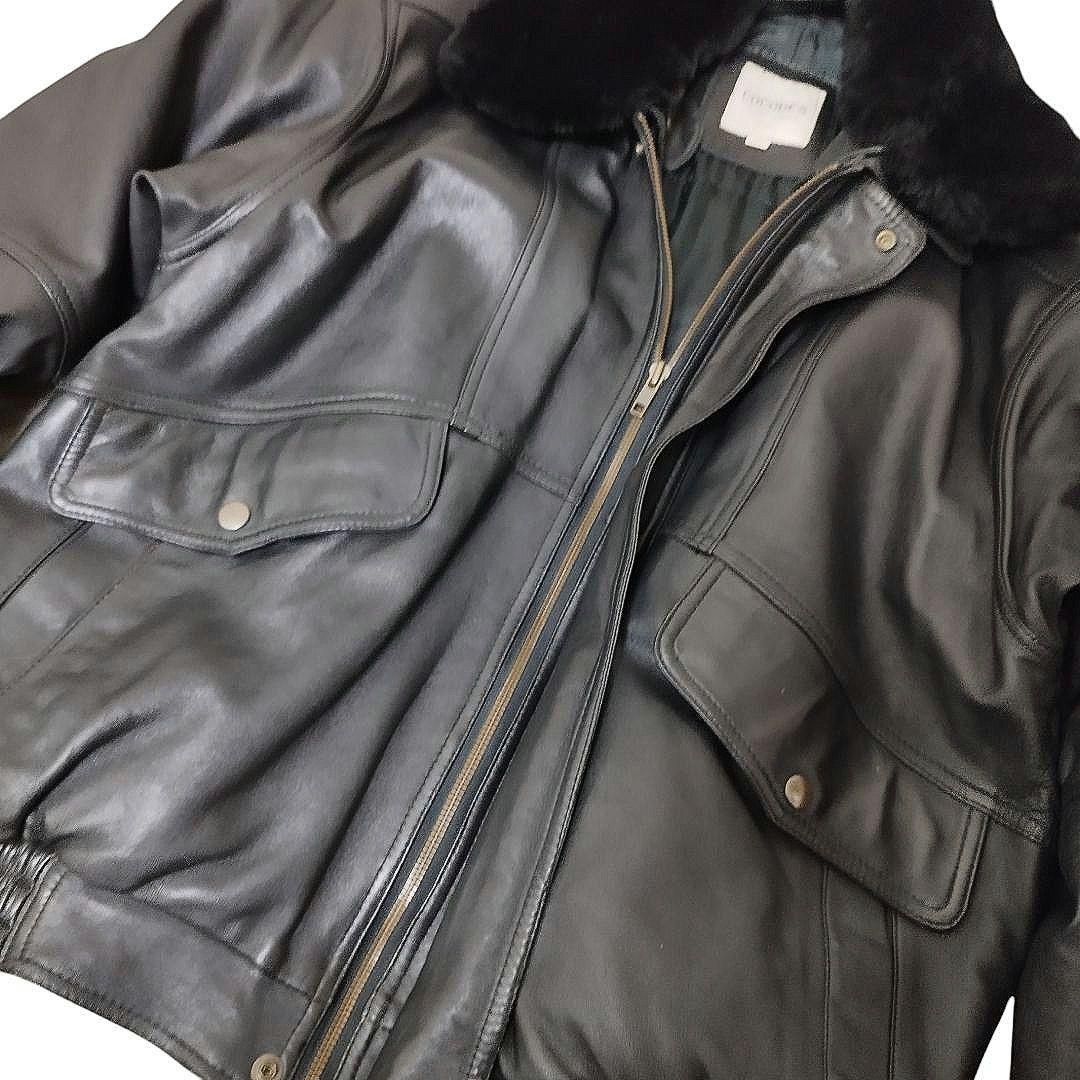 ヴィンテージ ラムレザー ムートン襟 フライトジャケット ブラック Mサイズ