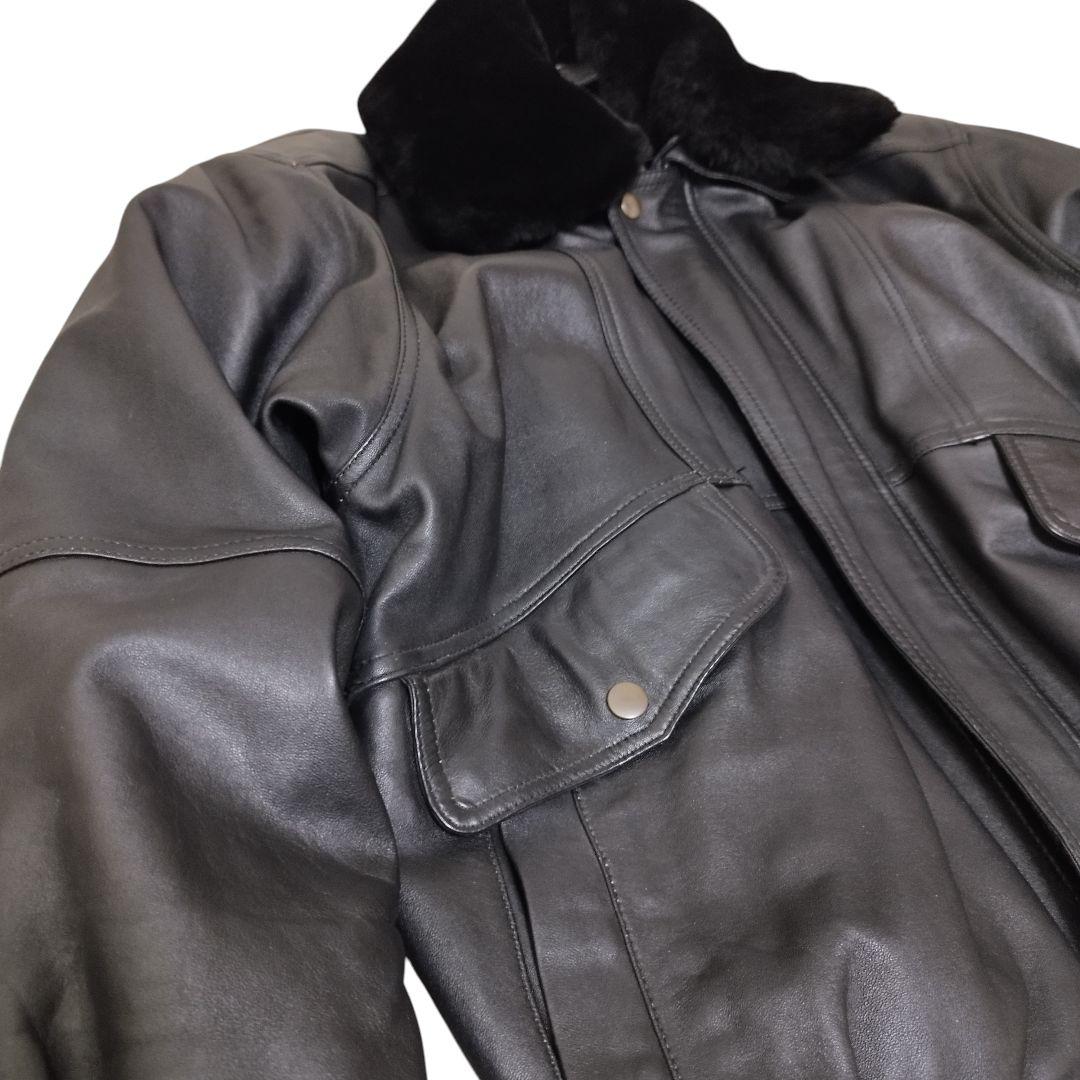 ヴィンテージ ラムレザー ムートン襟 フライトジャケット ブラック Mサイズ