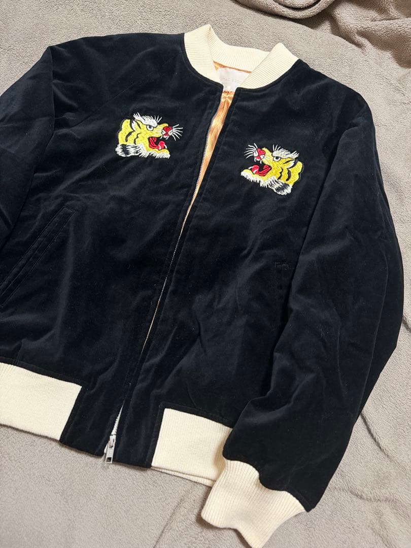 美品 ehka sopo 別珍 虎 日本地図 スカジャン unisex サテン