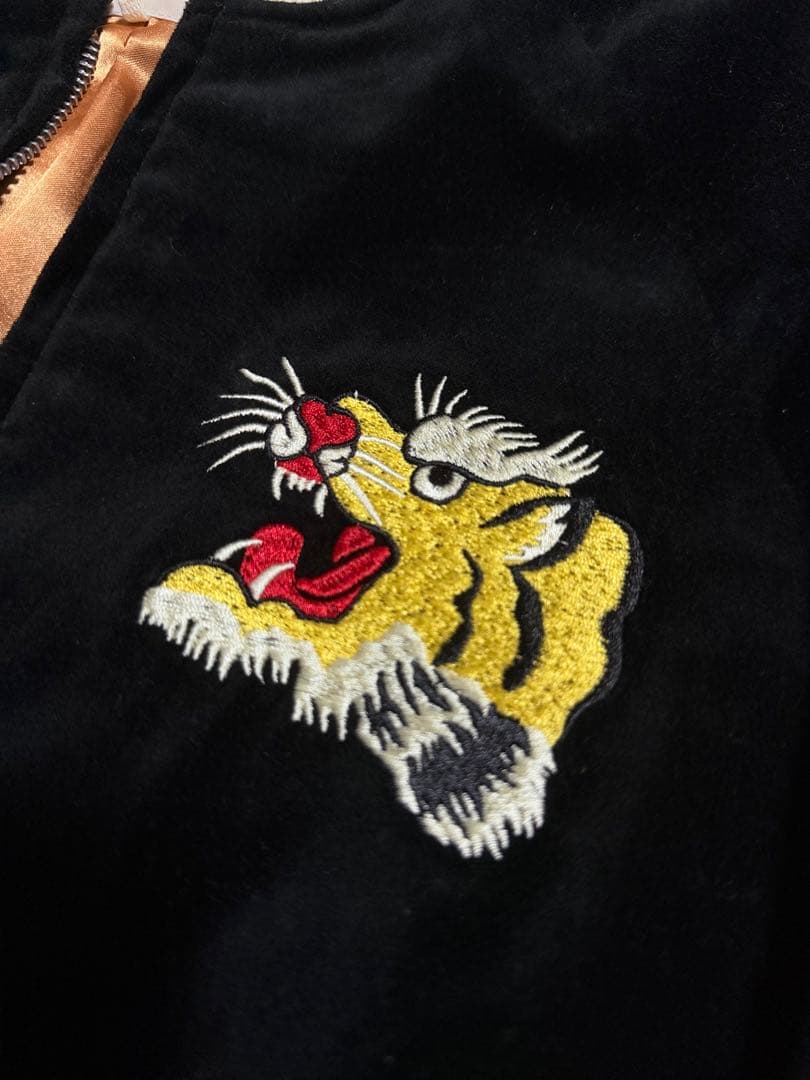 美品 ehka sopo 別珍 虎 日本地図 スカジャン unisex サテン