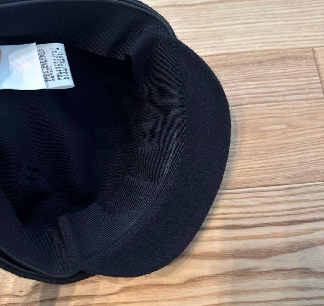 専用　エルメス　23年　ネイビー ワークキャップ ウール　革　58