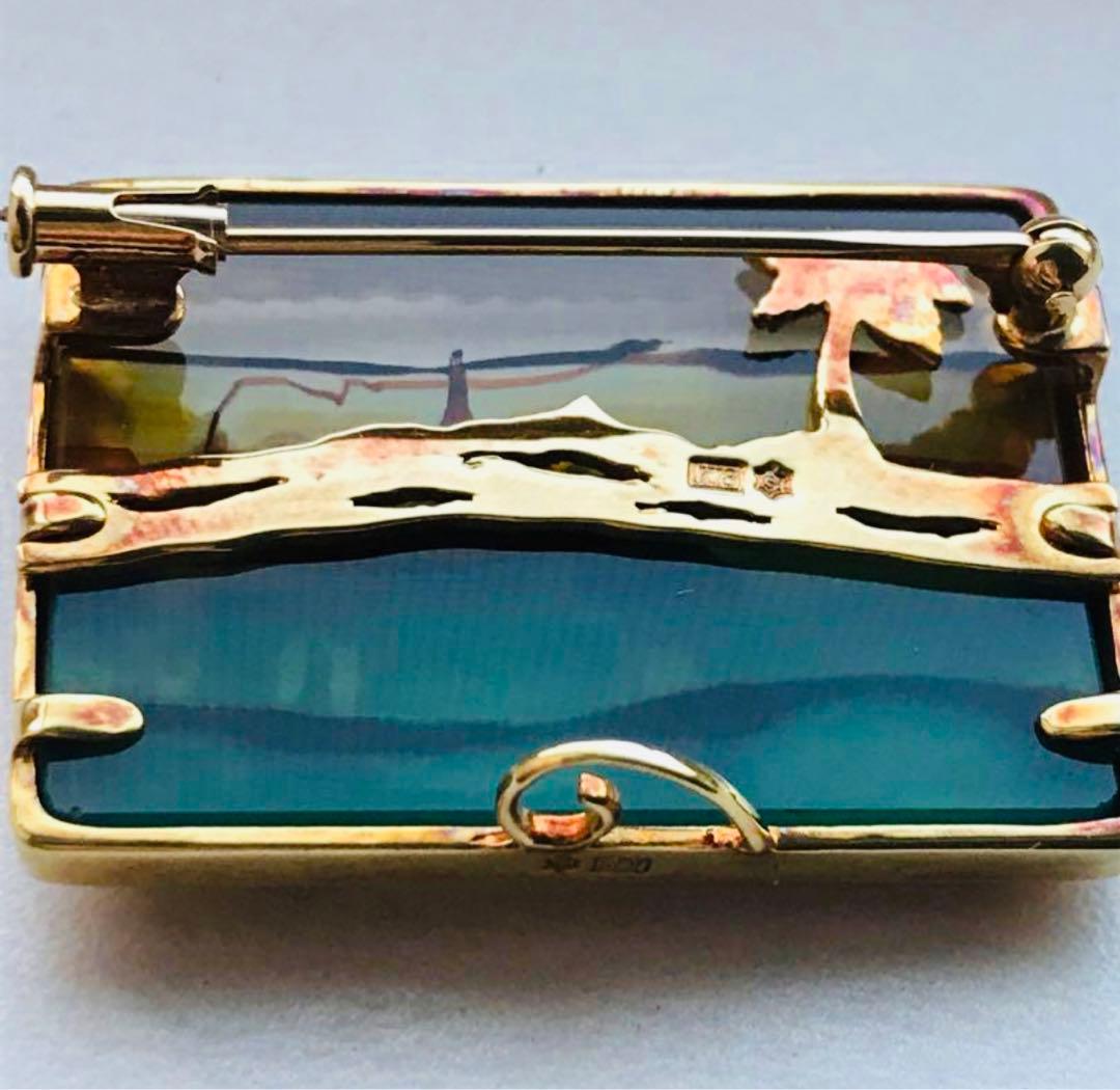 【専用ゆずまる様】✨絵画ブローチ✨砂漠✨縞瑪瑙✨ラクダ六芒星　k18金ゴールド