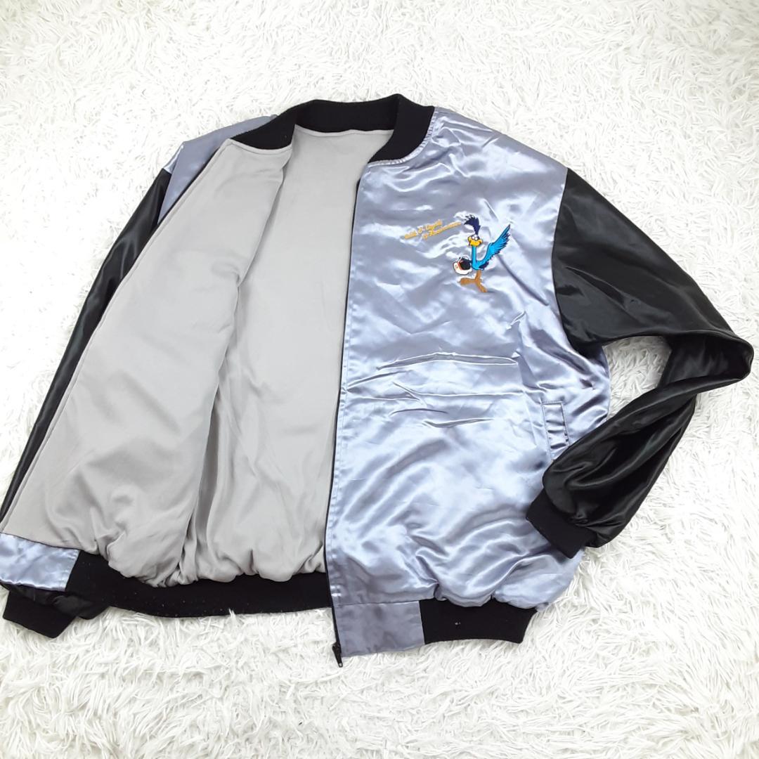 美品◎Road Runner ルーニーチューンズ スカジャン 刺繍 サテン 黒銀