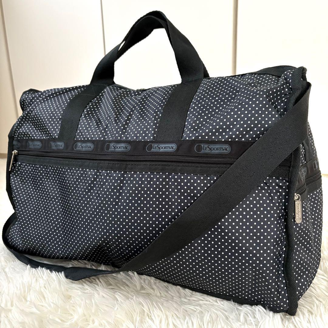 美品☆鍵付き☆レスポートサック ラージウィークエンダー ボストンバッグ　黒　水玉