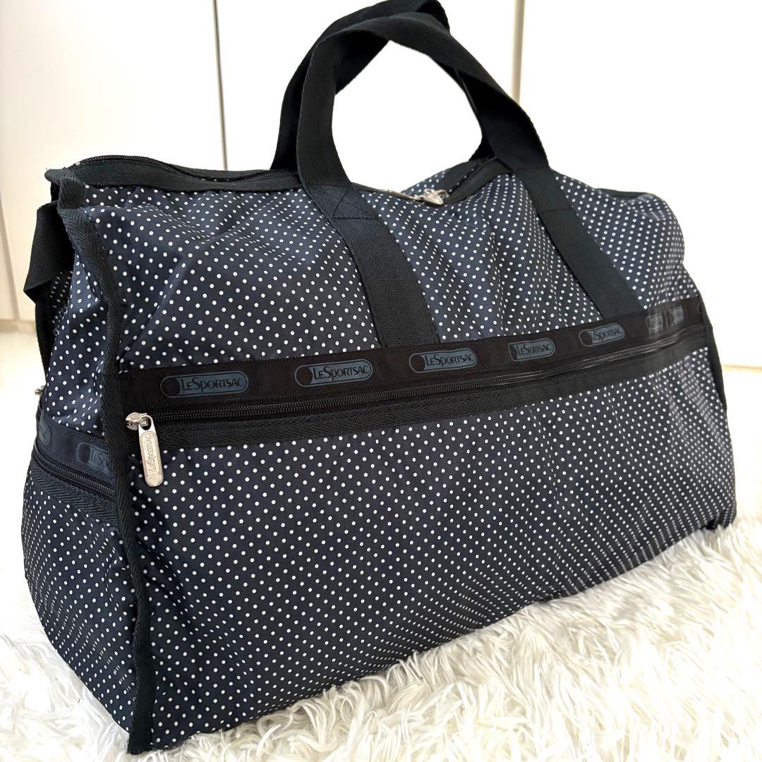 美品☆鍵付き☆レスポートサック ラージウィークエンダー ボストンバッグ　黒　水玉