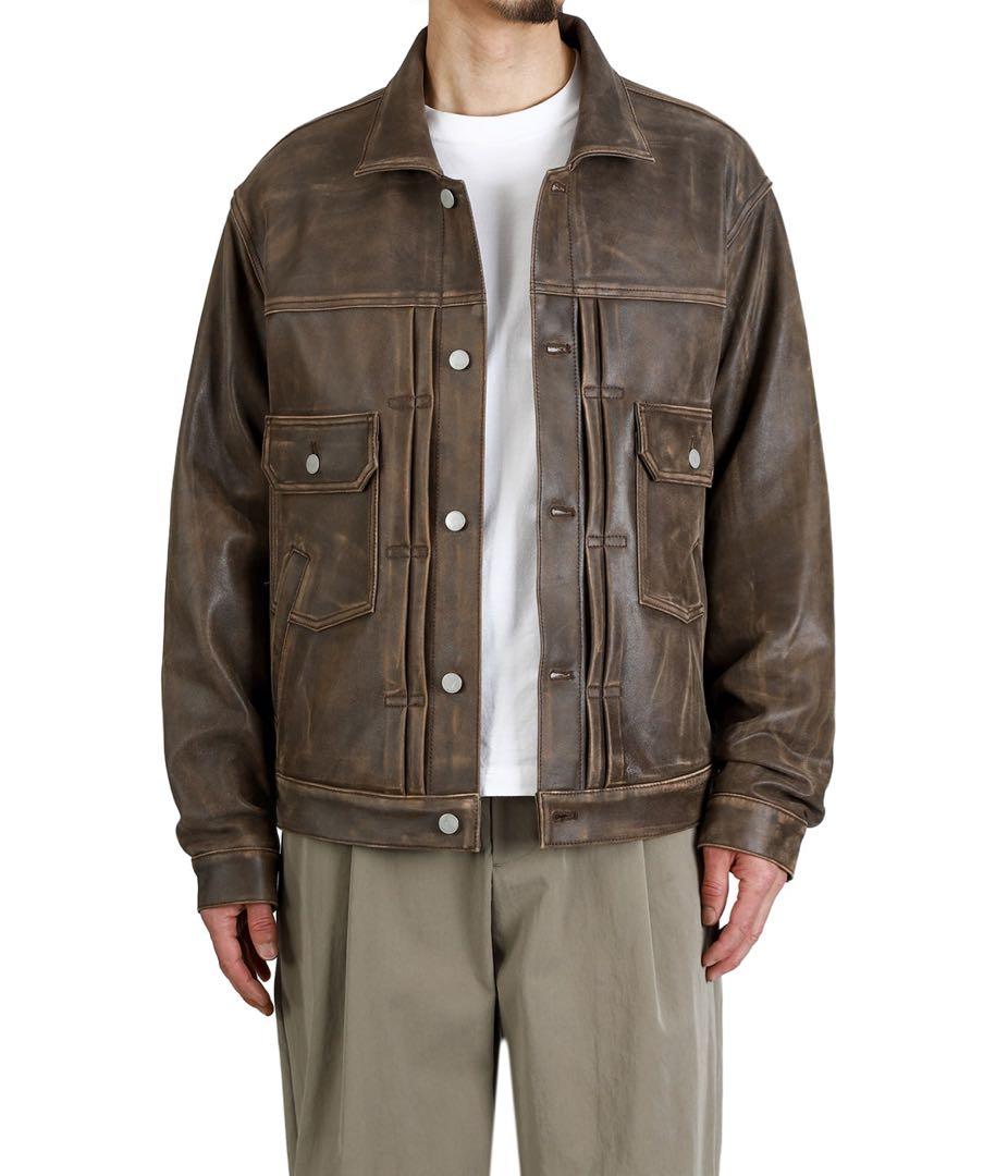 ジャケット・アウター YOKE Cracked Leather Trucker Jacket 1