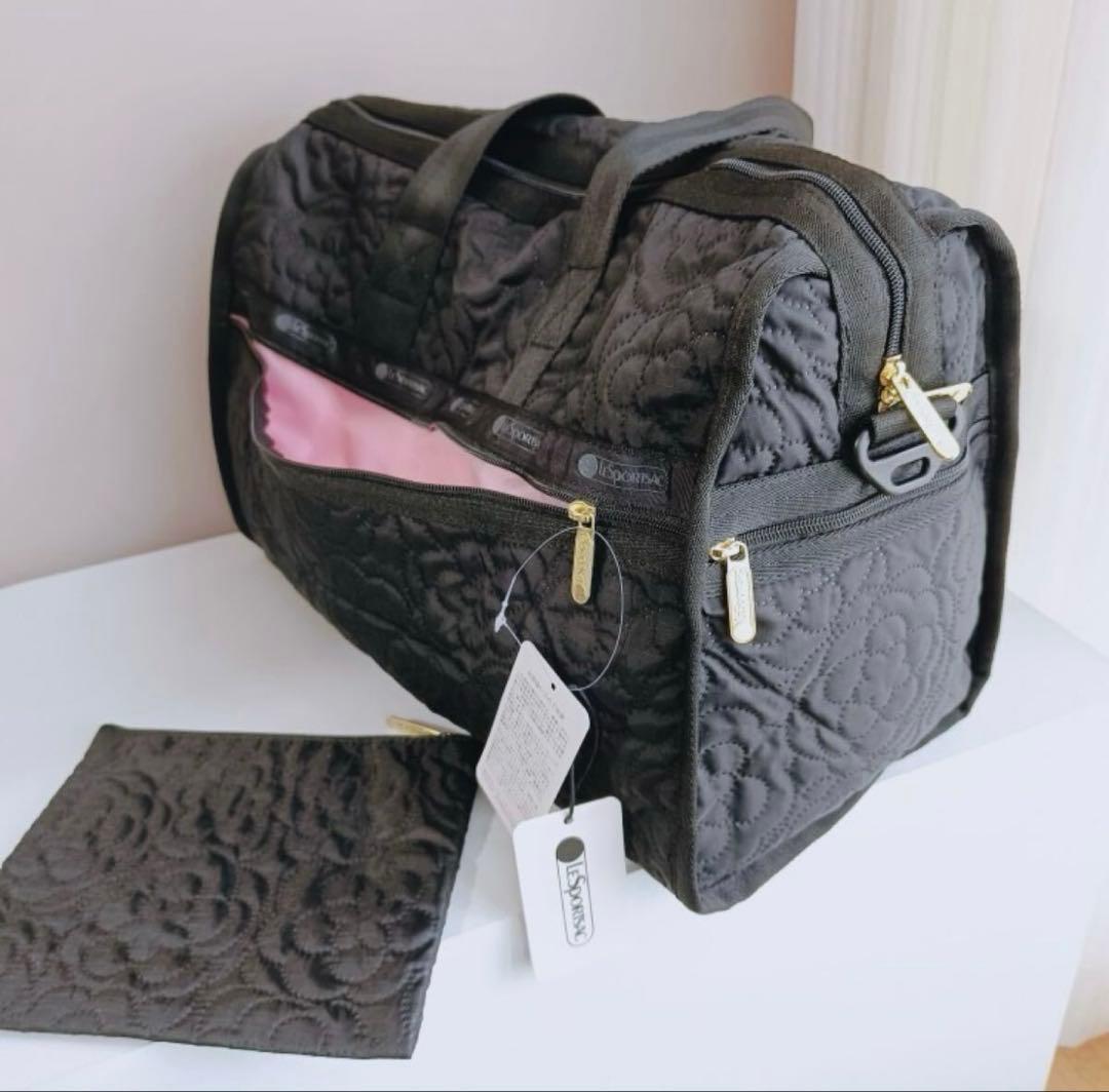 LeSportsac ボストンバッグ ブラック　パフィーブロッサムズ　黒　花柄
