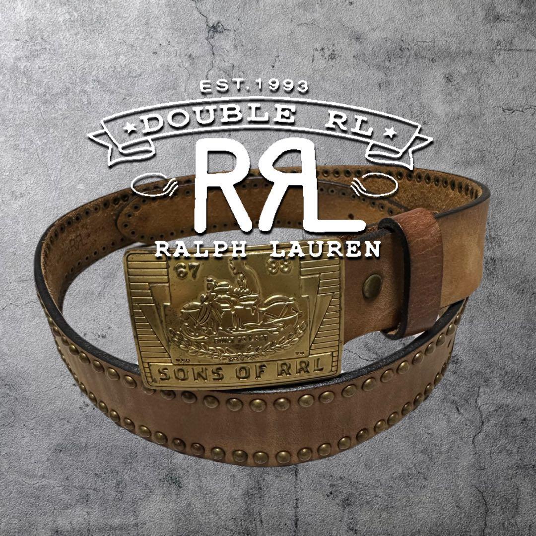 廃番品 RRL ダブルアールエル USA製 レザー スタッズベルト サイズ32