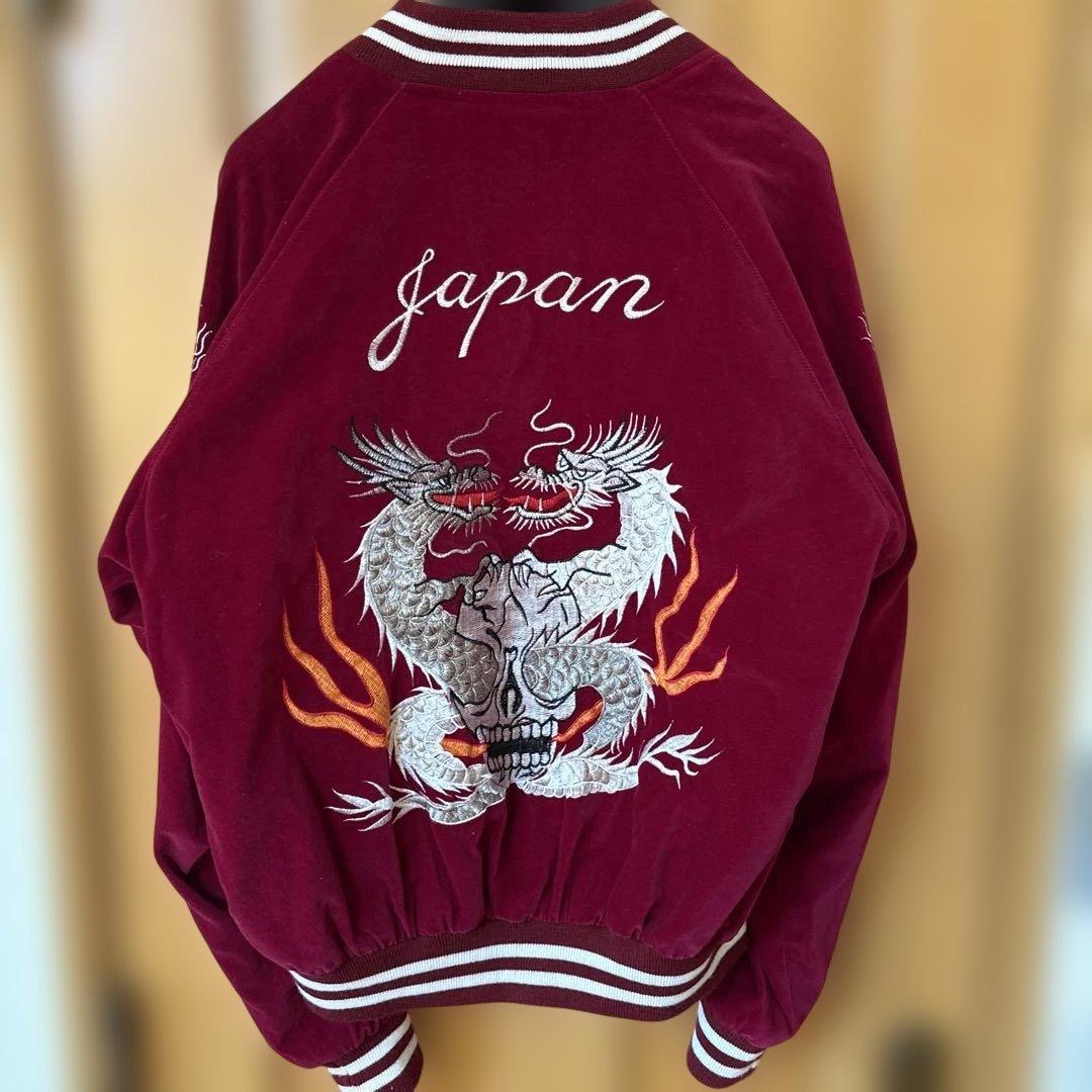 レアカラー！別珍スカル&ドラゴンスカジャン　銀刺繍　袖刺繍　ジャングルストーム