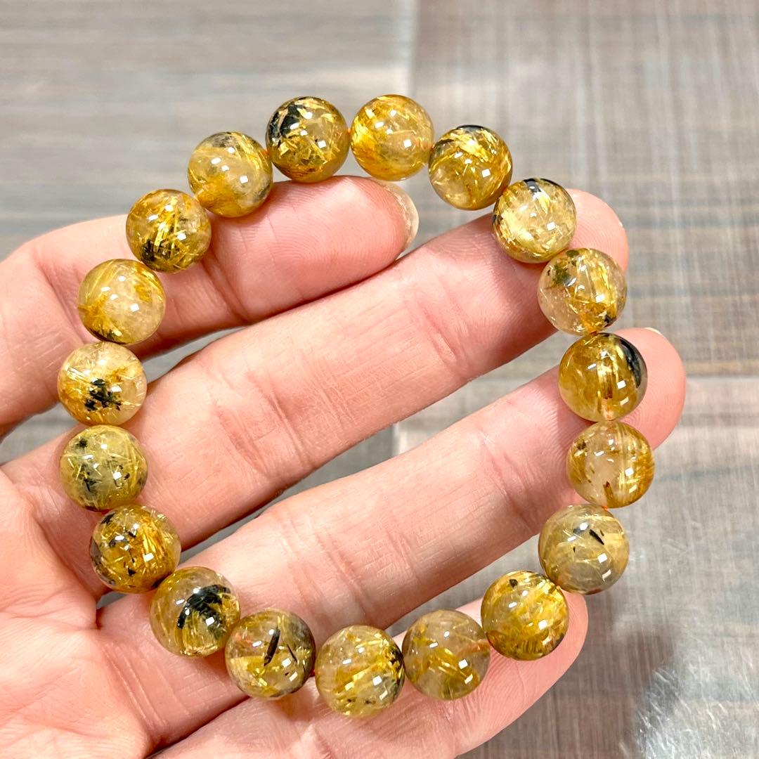 金運強　太陽放射ルチルブレスレット　ヘマタイト　ルチルクォーツ　2-12