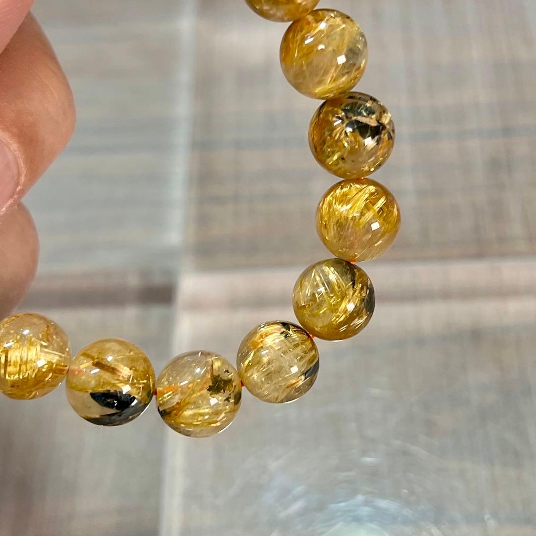 金運強　太陽放射ルチルブレスレット　ヘマタイト　ルチルクォーツ　2-12