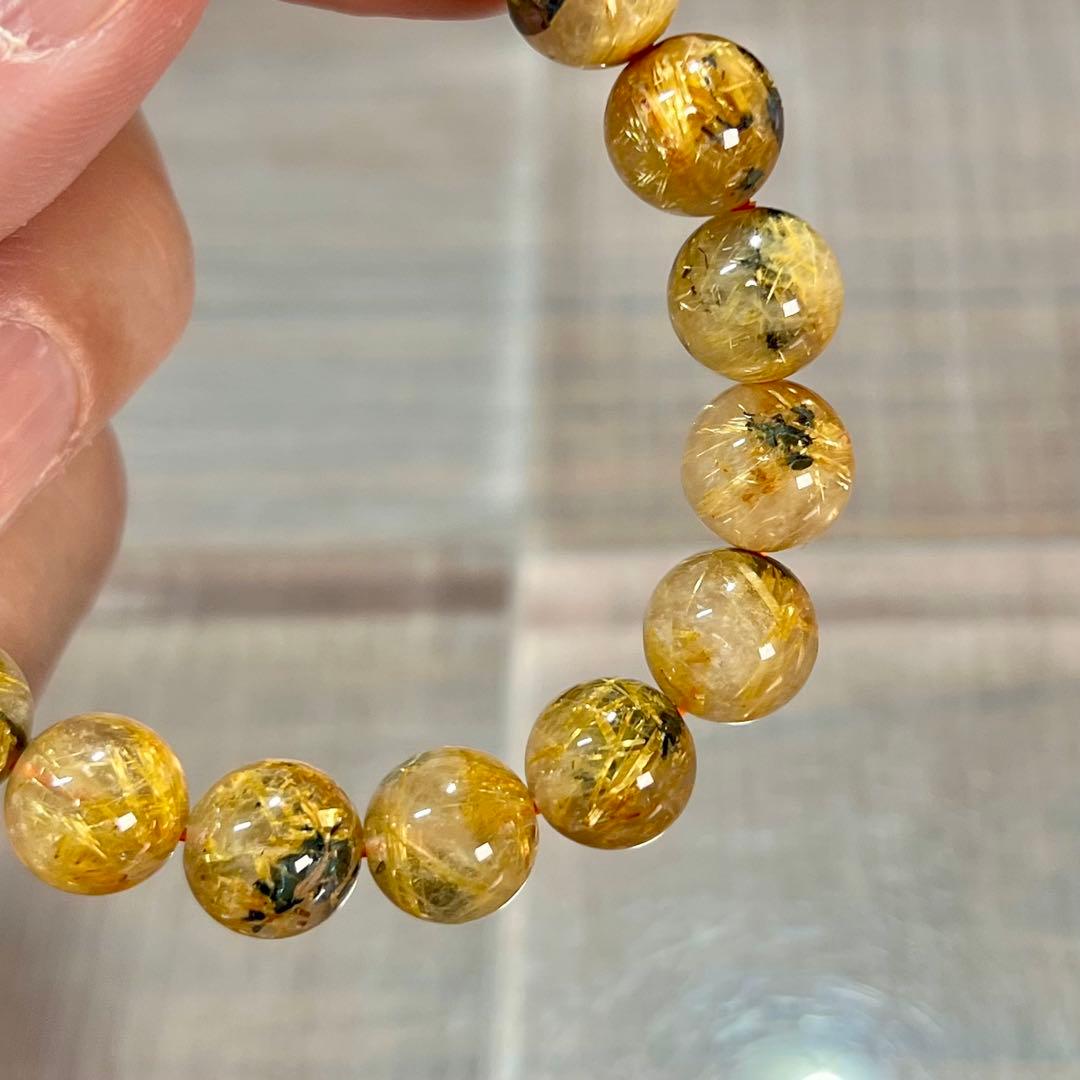 金運強　太陽放射ルチルブレスレット　ヘマタイト　ルチルクォーツ　2-12