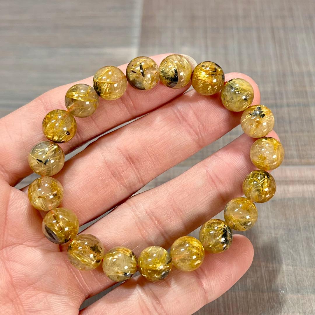 金運強　太陽放射ルチルブレスレット　ヘマタイト　ルチルクォーツ　2-12