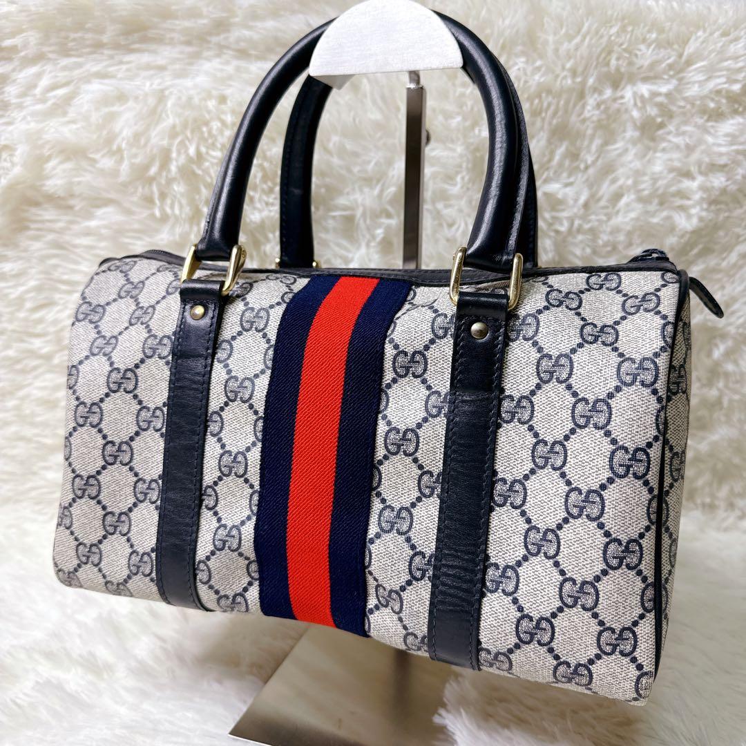 ✨美品✨オールドグッチ ミニボストンバッグ GG柄 シェリーライン 紺色