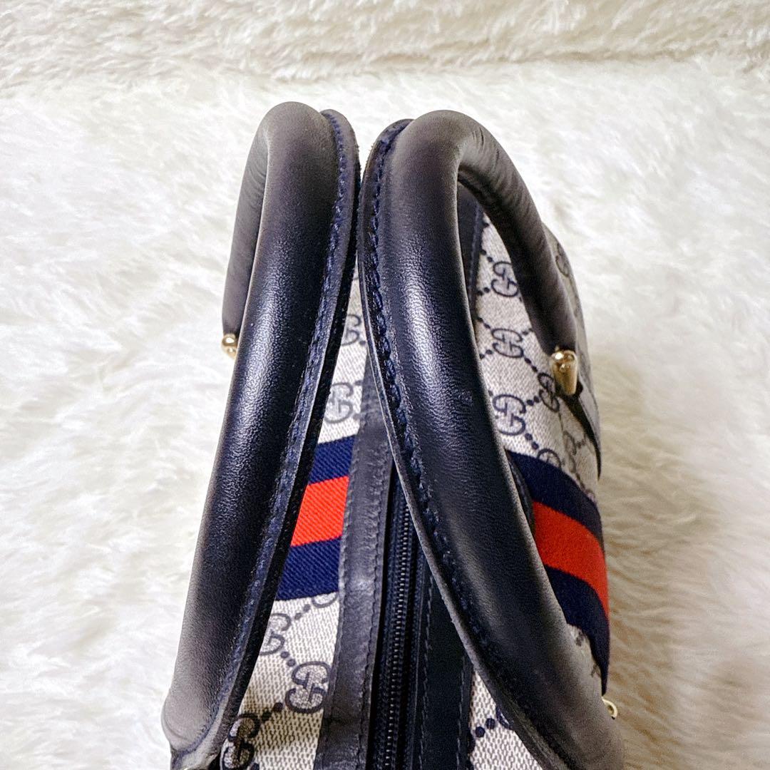 ✨美品✨オールドグッチ ミニボストンバッグ GG柄 シェリーライン 紺色