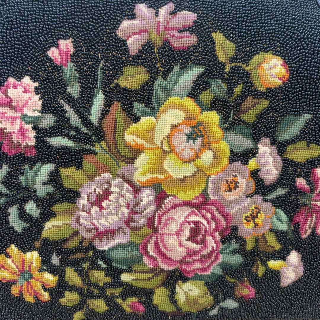 プチポアン風 ビーズ刺繍 花柄 ヴィンテージバッグ 英領香港 ハンドメイド