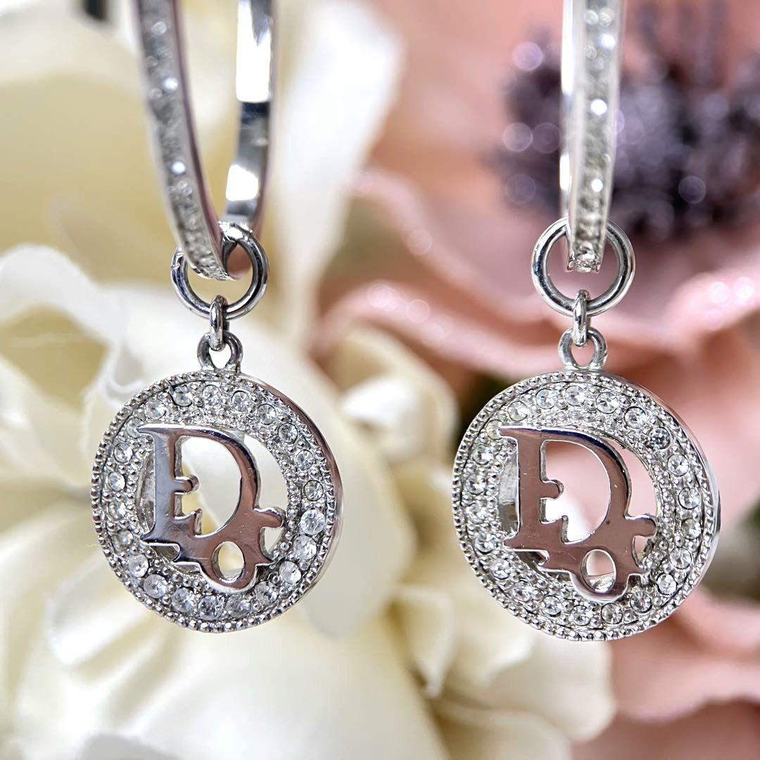 クリスチャンディオール トロッターロゴ ラインストーン フープ ピアス