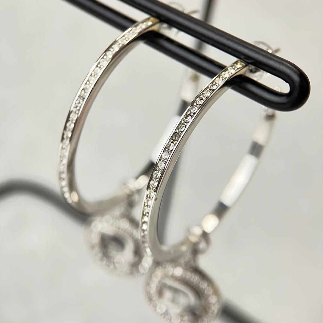 クリスチャンディオール トロッターロゴ ラインストーン フープ ピアス