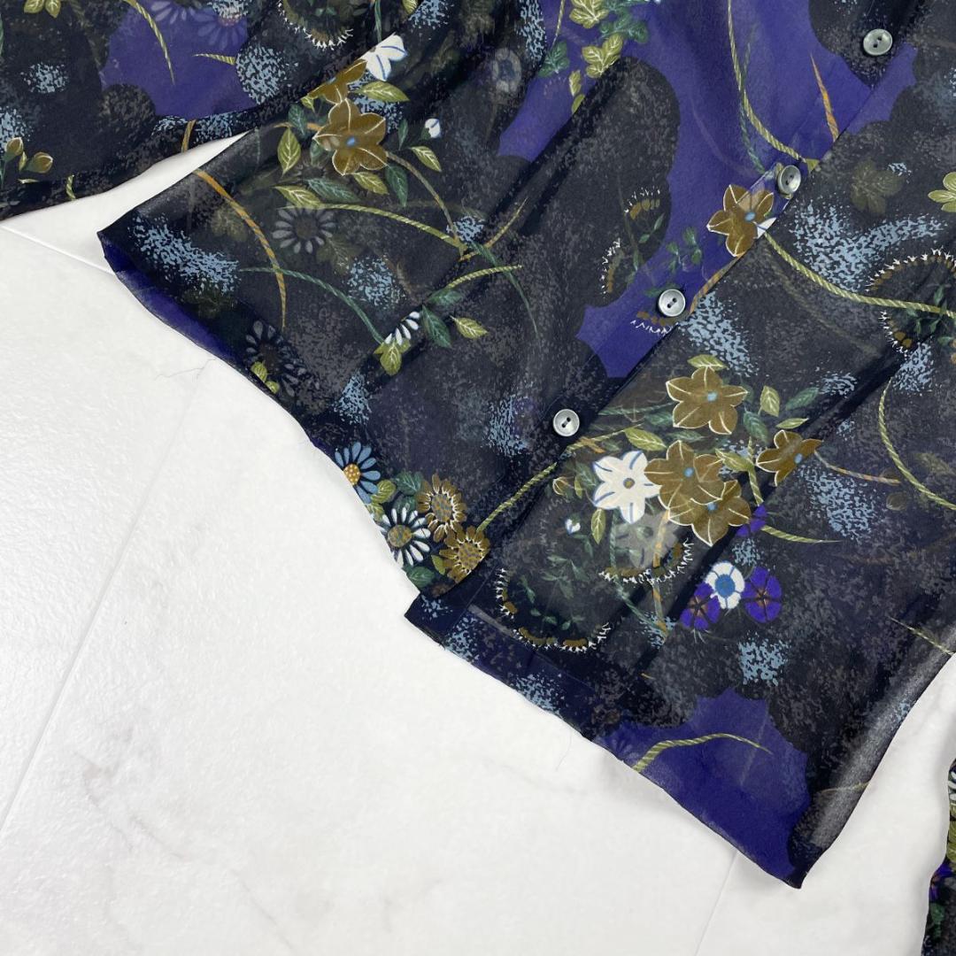 美品 KENZO シルク100％総柄プリントシアーシャツ サイズ40*HD167