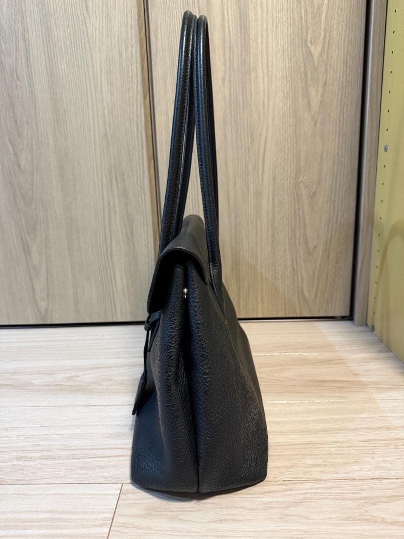 鎌倉シャツ フラップトートバッグ シュリンクレザー ネイビー