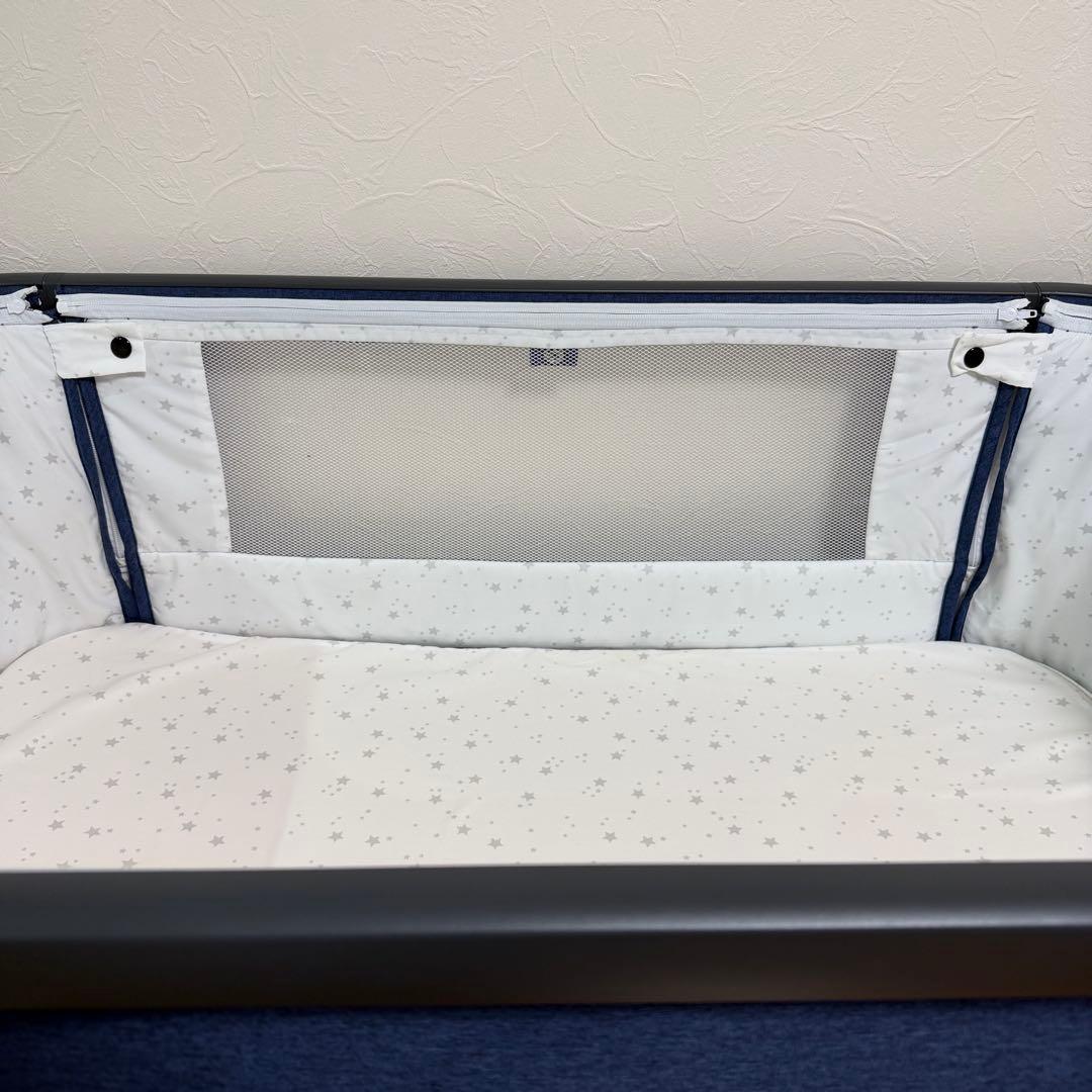 HZDMJベビーベッド ネイビー★マットレス・防水シーツ付き★