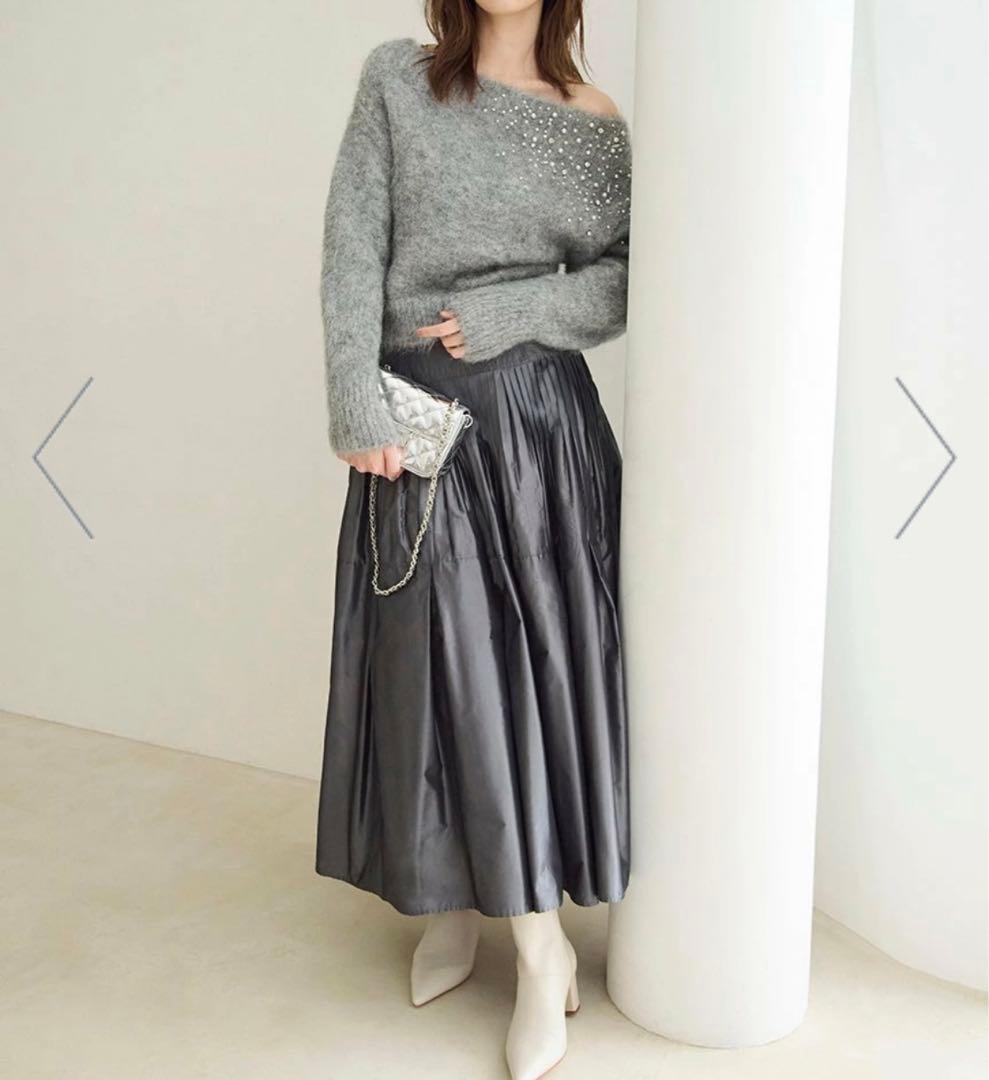 新品フレイアイディー FRAY ID アルパカシャギービジューオフショルニット