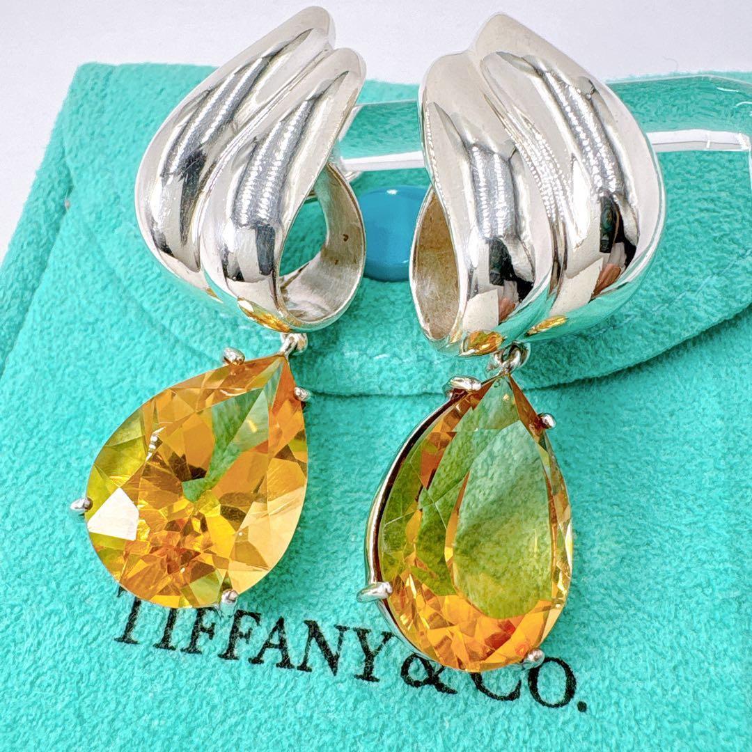 美品レア オールドティファニー ピアス シトリン ティアドロップ シルバー925