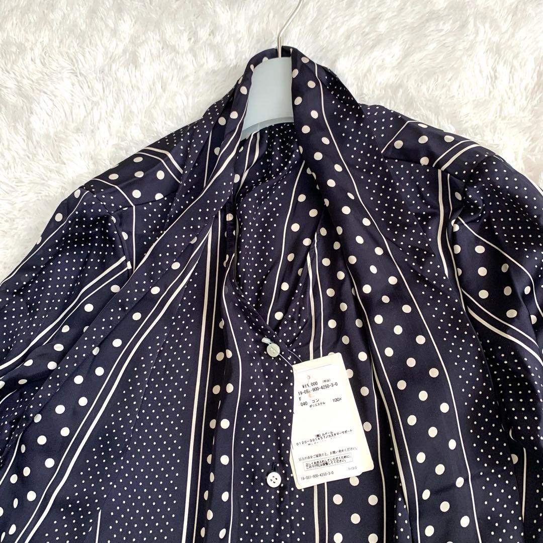 【新品タグ付き】IENA ボウタイ ドット Vネックブラウス ネイビー