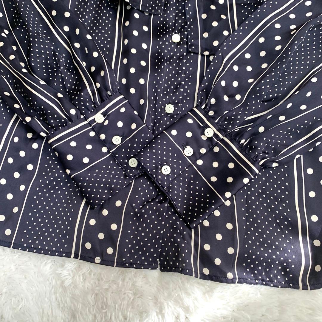 【新品タグ付き】IENA ボウタイ ドット Vネックブラウス ネイビー