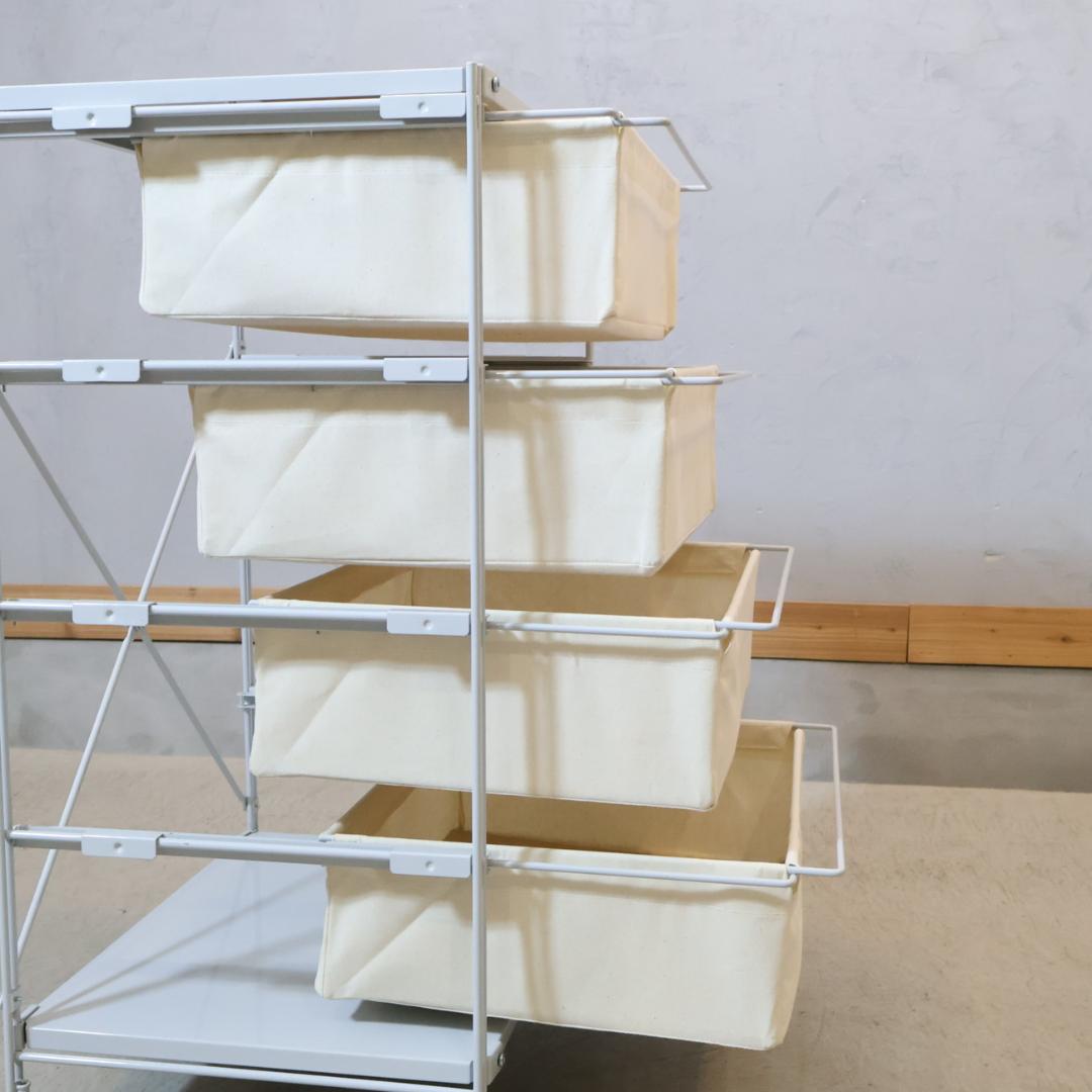 無印良品 MUJI スチール4段 帆布バスケット付き ユニットシェルフ チェスト